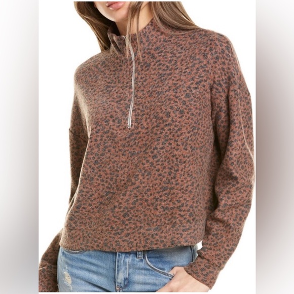 Monrow Leopard Mini Half Zip Sweater Size Small - Picture 1 of 4